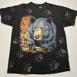 Vintage Black Bear Shirt Adult Large Black Nature All Over Print 3D Emblem 90s
